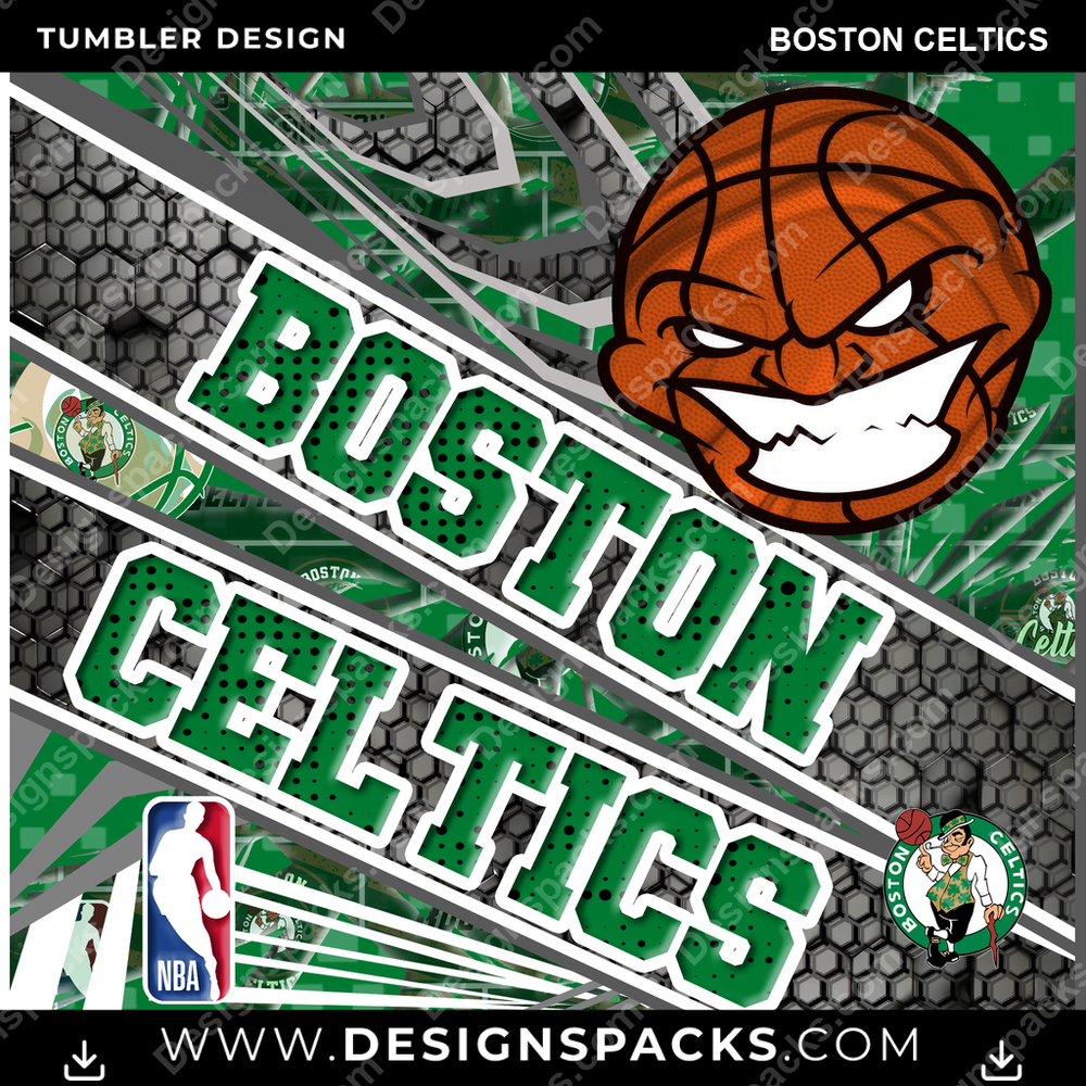 Basketball Angry Sports Boston Celtics NBA Basketball Tumbler Digital Wrap Design Download