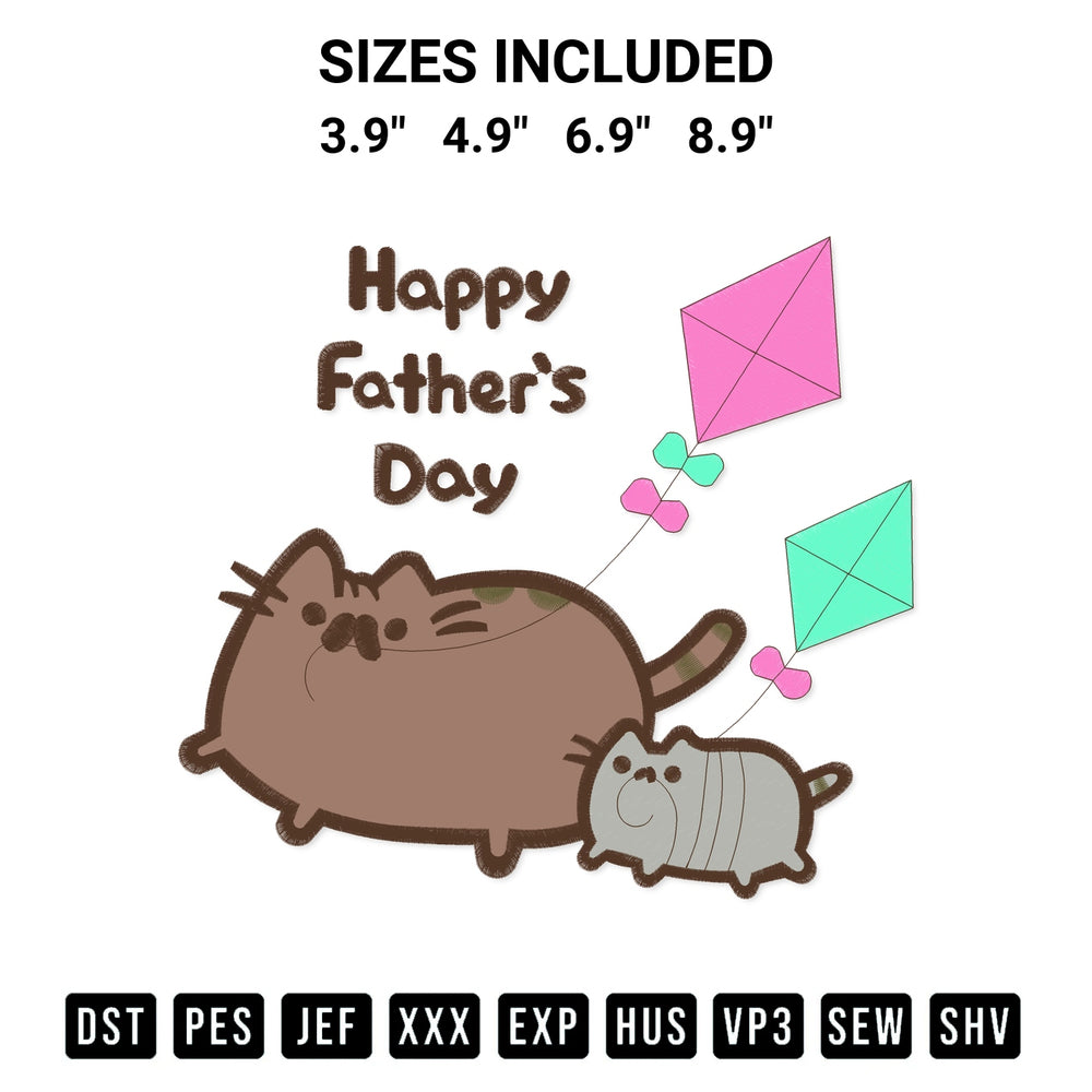 Create amazing crafts with the Happy Fathers Day Cat Embroidery Design embroidery file. High-quality digital download from Designspacks.com, perfect for beginners and pros. Available sizes: 3.9", 4.9", 6.9", 8.9".