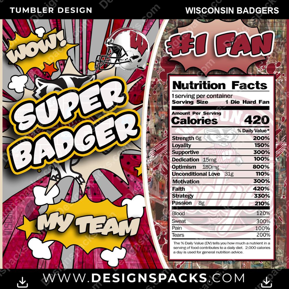College Sport Super Team Wisconsin Badgers NCAA College Sport Tumbler Digital Wrap Design Download