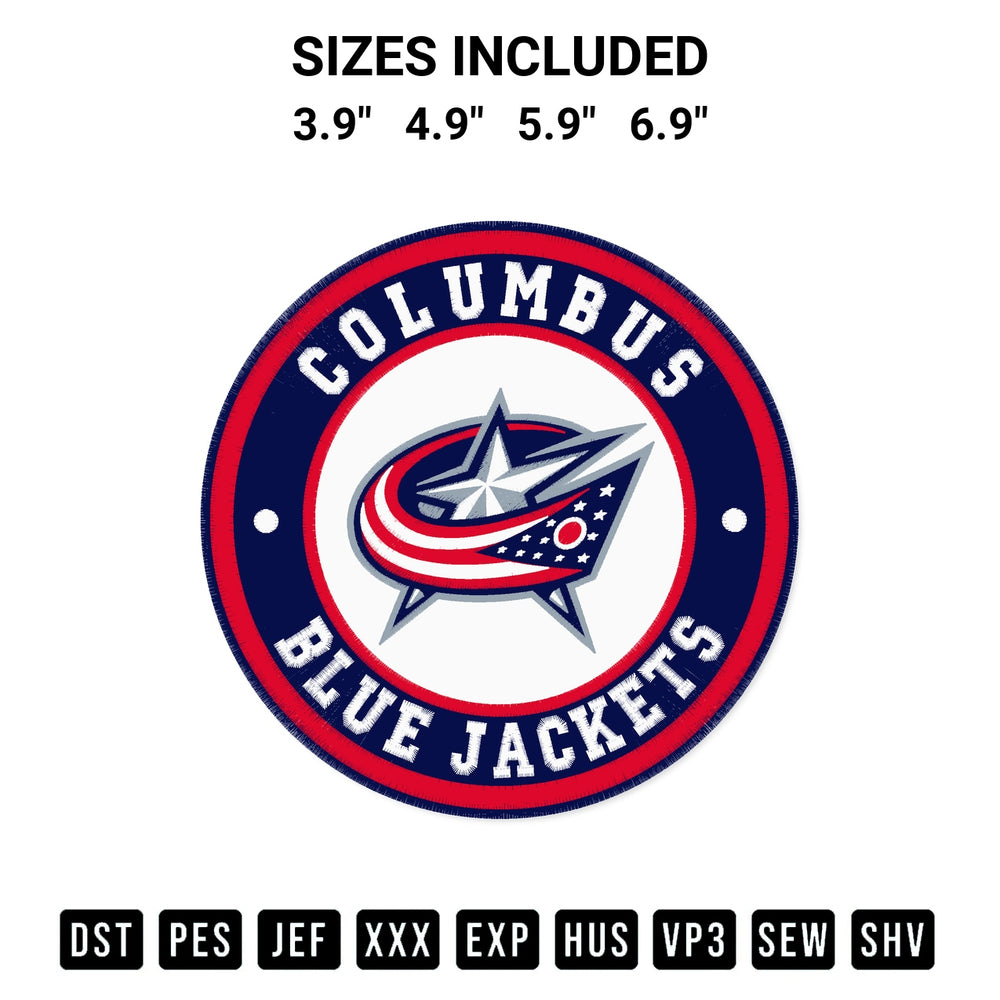 Create amazing crafts with the Columbus Blue Jackets Circle Logo Embroidery Design embroidery file. High-quality digital download from Designspacks.com, perfect for beginners and pros. Available sizes: 3.9", 4.9", 5.9", 6.9".