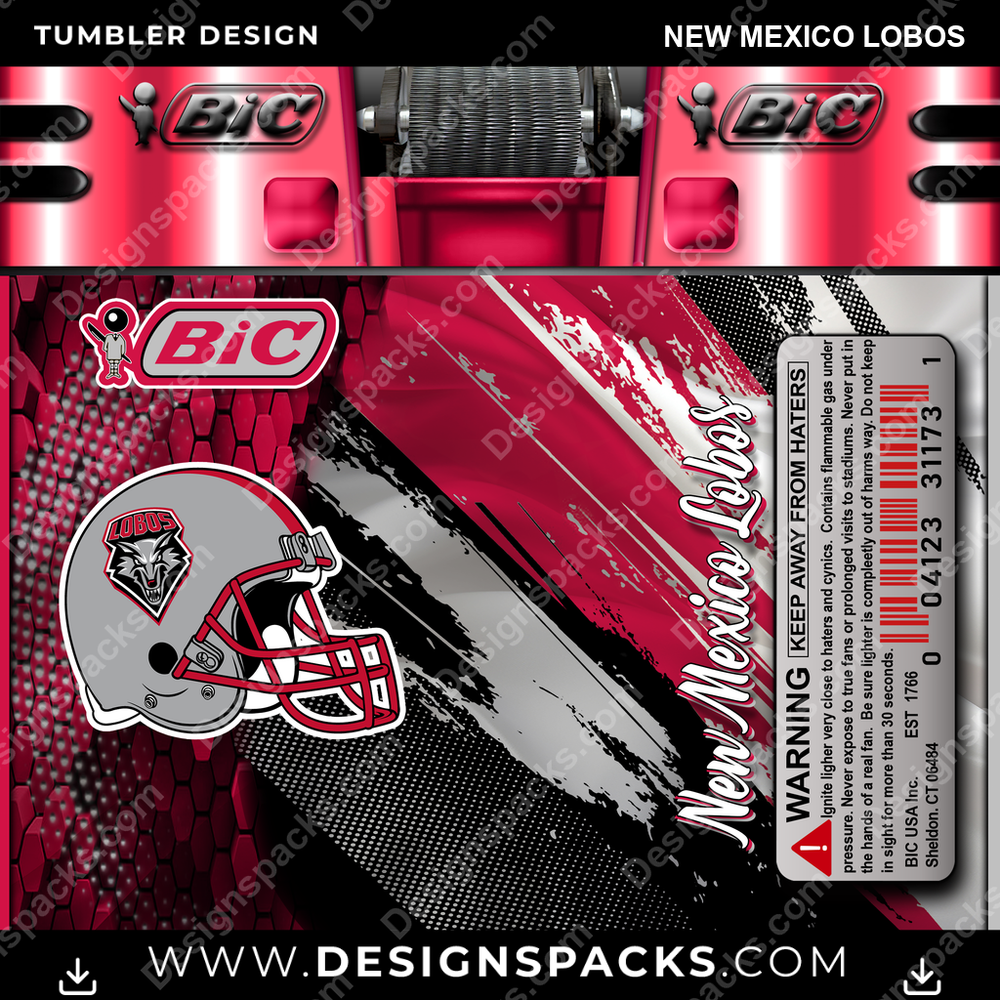 College Sport BIC Lighter New Mexico Lobos Tumbler Digital Wrap Design