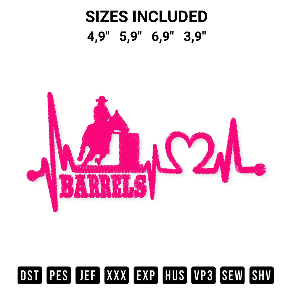 Create amazing crafts with the Barrel Racing Logo Embroidery Design embroidery file. High-quality digital download from Designspacks.com, perfect for beginners and pros. Available sizes: 4,9", 5,9", 6,9", 3,9".