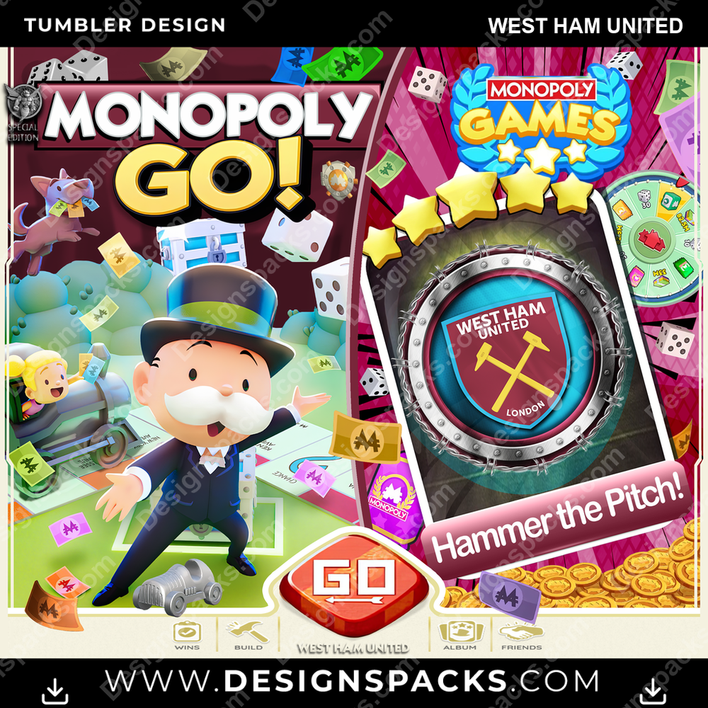 Soccer UK Monopoly Go! West Ham United MLS Soccer Tumbler Digital Wrap Design Download