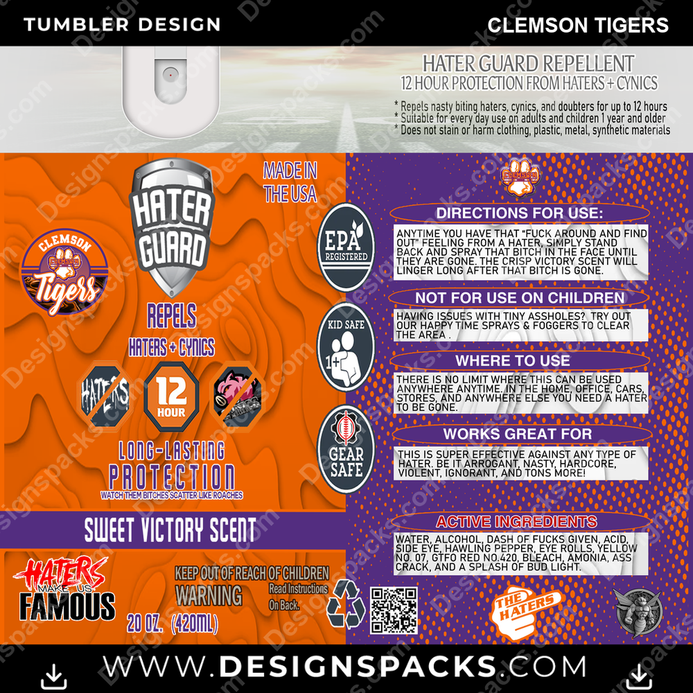 College Sport Hater Guard Clemson Tigers Tumbler Digital Wrap Design