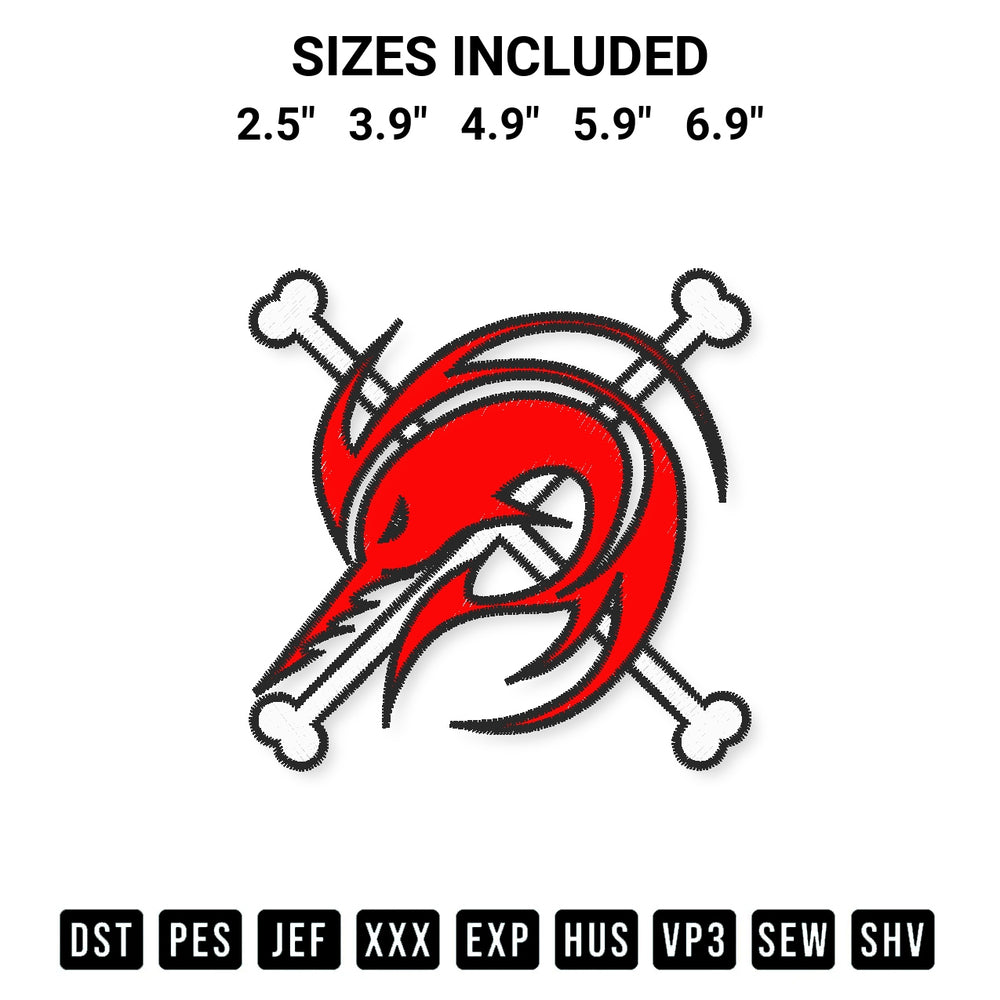 Elevate your next project with our Arlong Jolly Roger Embroidery Design embroidery file. Shop high-quality digital patterns instantly at Designspacks.com. Available sizes: 2.5", 3.9", 4.9", 5.9", 6.9".