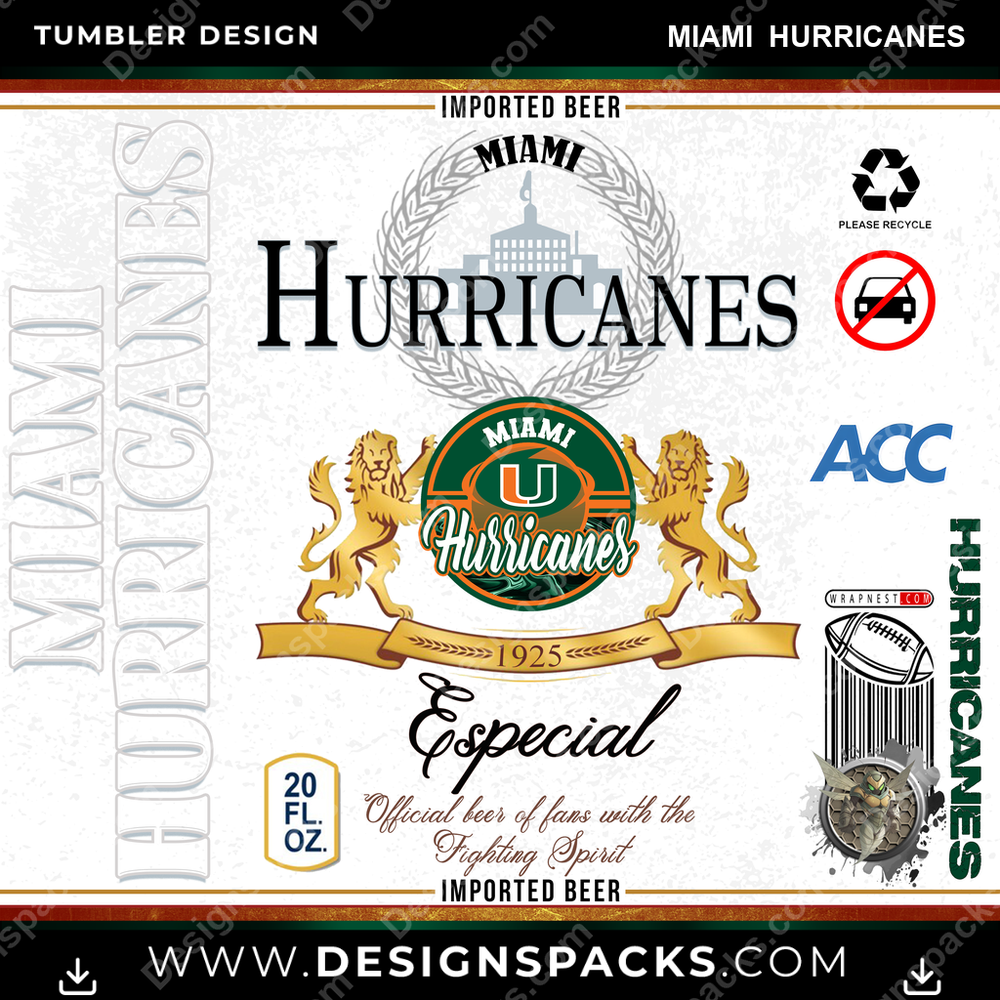College Sport Modelo Miami Hurricanes Tumbler Digital Wrap Design