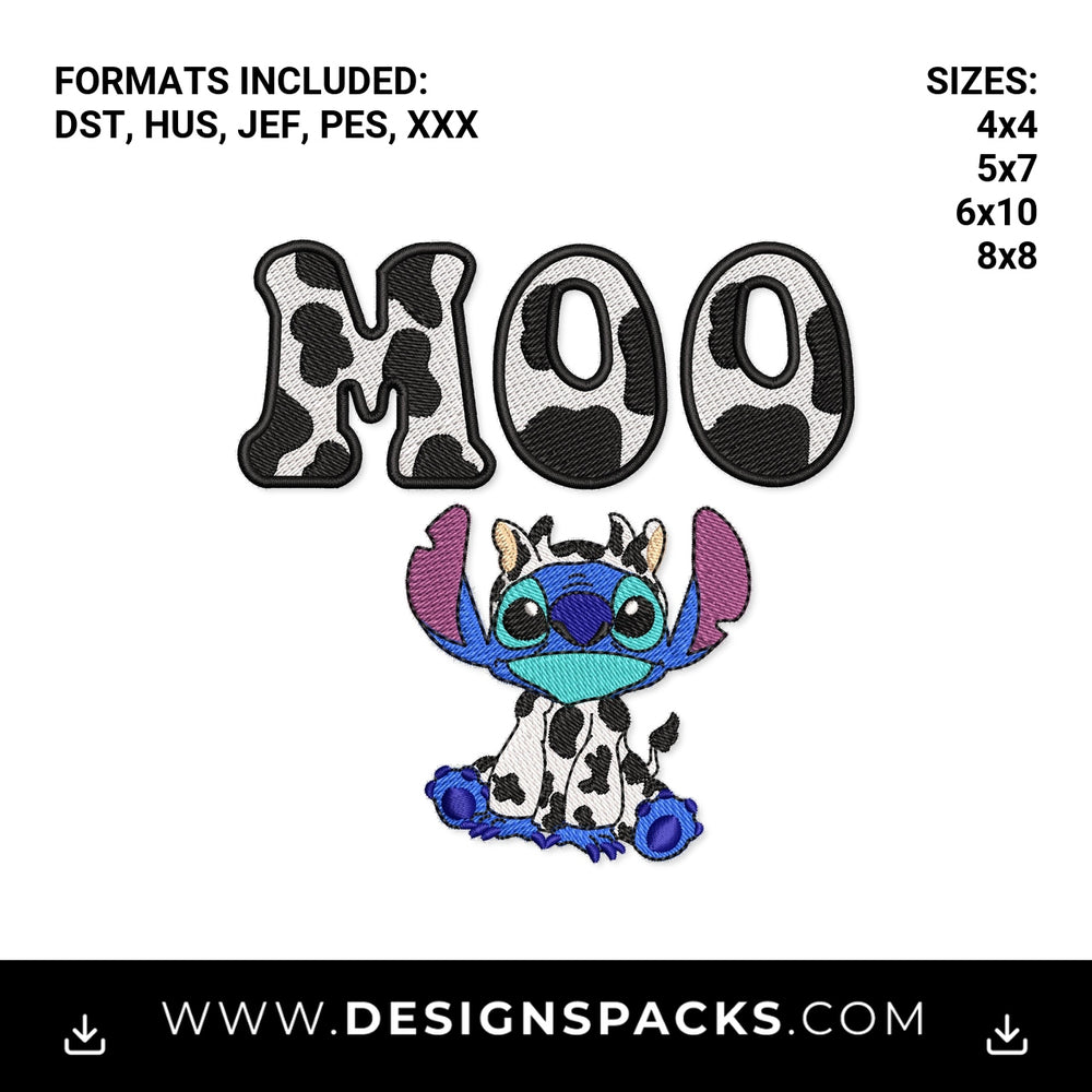 Stitch Cow Costume MOO Cow Print Embroidery Design - Instant digital download pattern at Designspacks.com