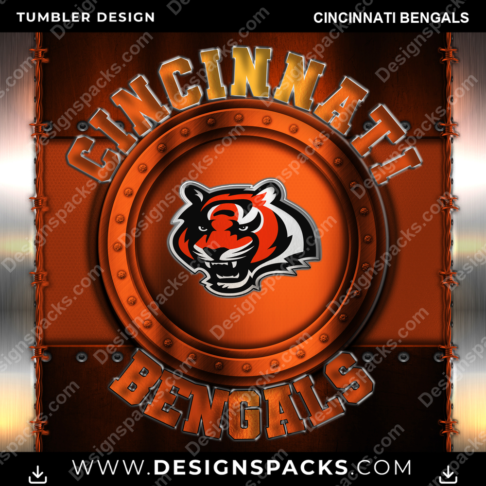 Football Metal Cincinnati Bengals Tumbler Digital Wrap Design