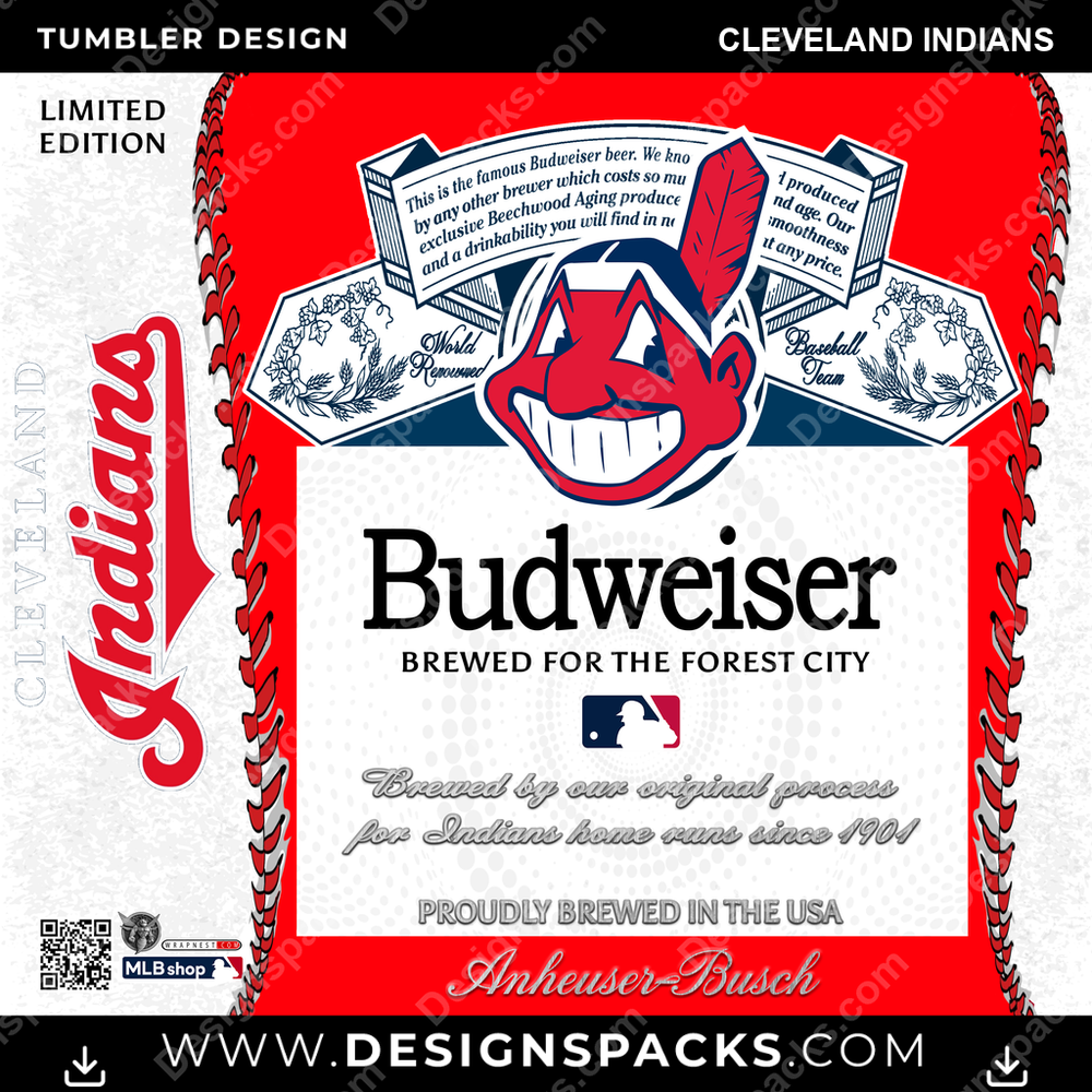 Baseball Bud Cleveland Indians Tumbler Digital Wrap Design
