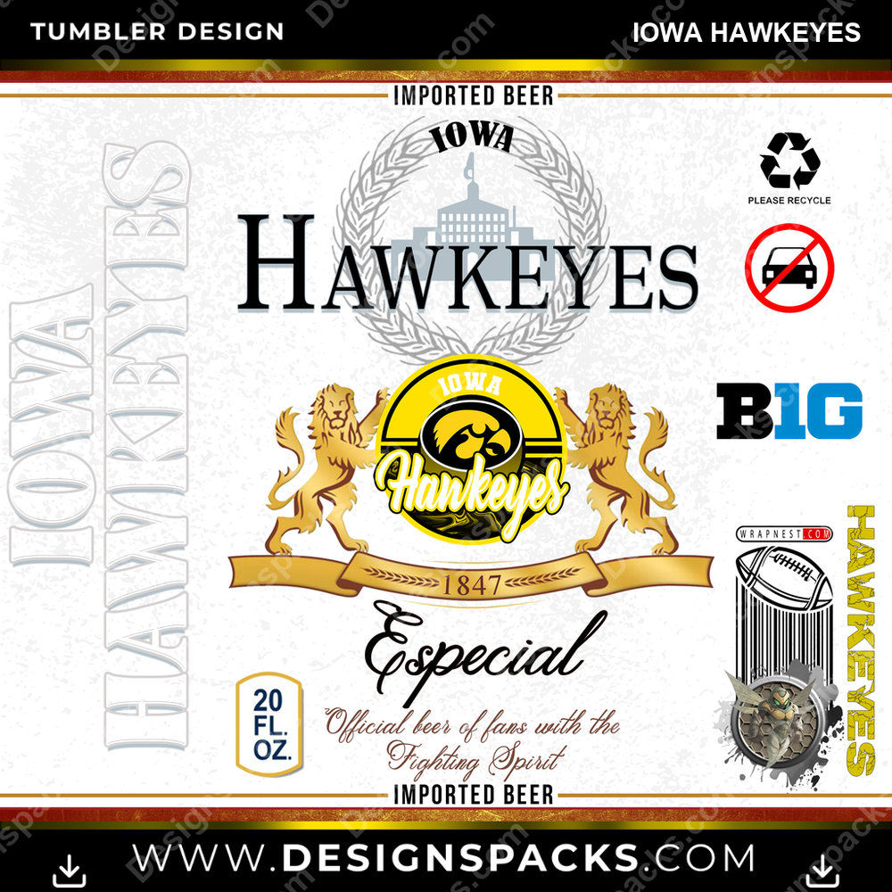 College Sport Modelo Iowa Hawkeyes Tumbler Digital Wrap Design