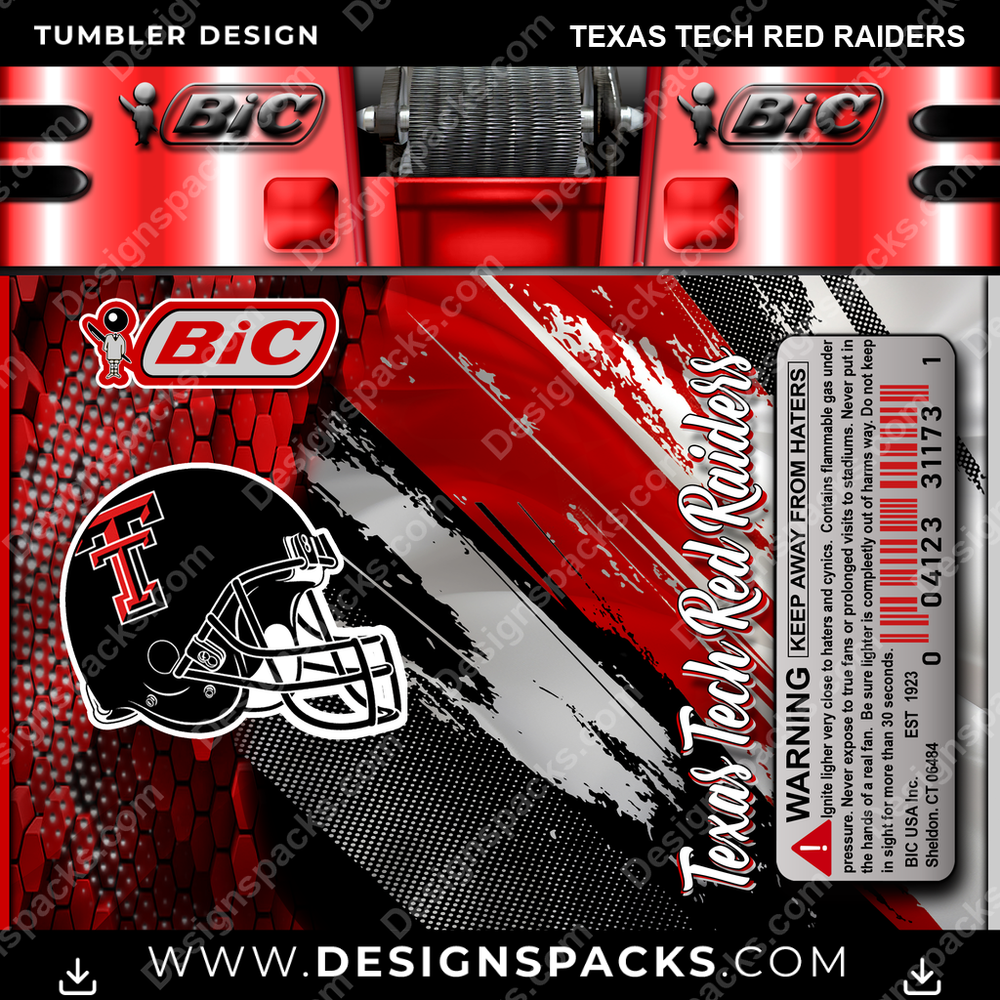 College Sport BIC Lighter Texas Tech Red Raiders Tumbler Digital Wrap Design