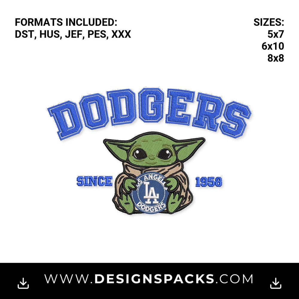 LA Dodgers Baby Yoda Since 1958 Embroidery Design - Instant digital download pattern at Designspacks.com