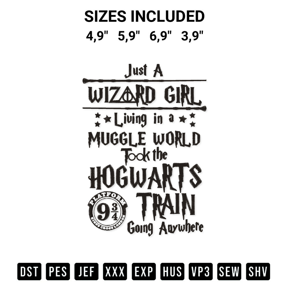 Elevate your next project with our Just A Wizard Girl Living In A Muggle World Harry Potter Logo Embroidery Design embroidery file. Shop high-quality digital patterns instantly at Designspacks.com. Available sizes: 4,9", 5,9", 6,9", 3,9".