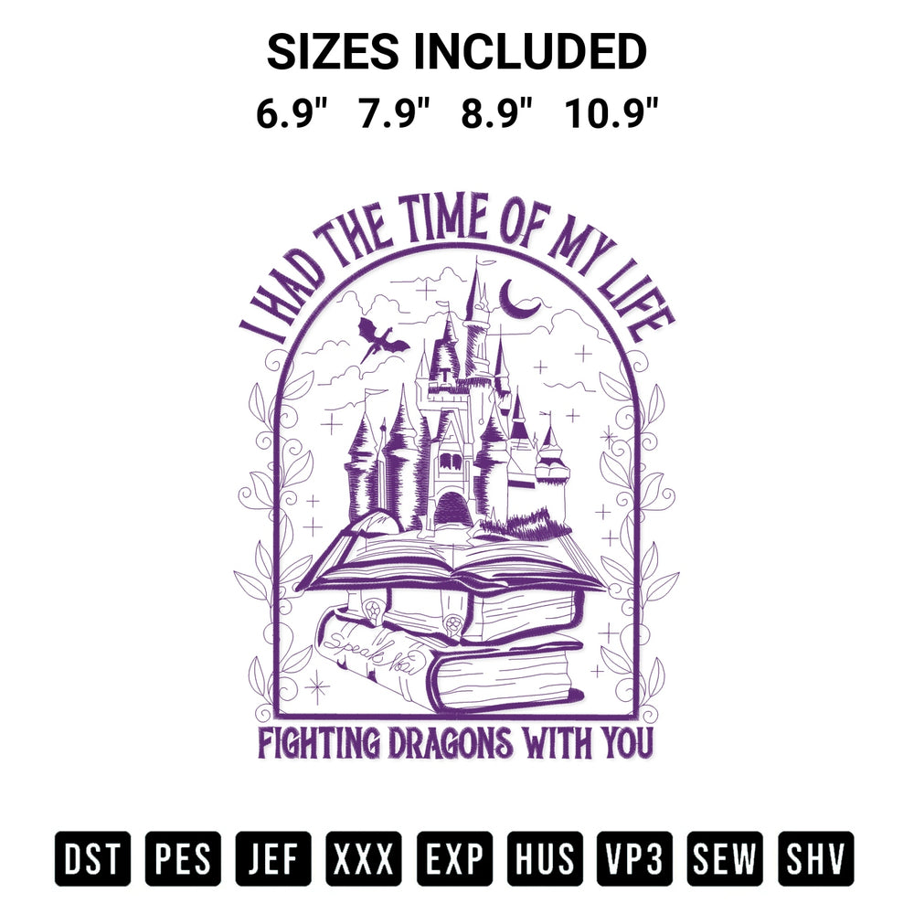 Download the I Had The Time Of My Life Fighting Dragons Embroidery Design machine embroidery design exclusively at Designspacks.com. Premium digitized pattern for apparel and DIY crafts. Available sizes: 6.9", 7.9", 8.9", 10.9".