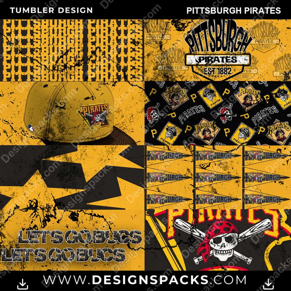 Baseball Distressed BG Pittsburgh Pirates Tumbler Digital Wrap Design