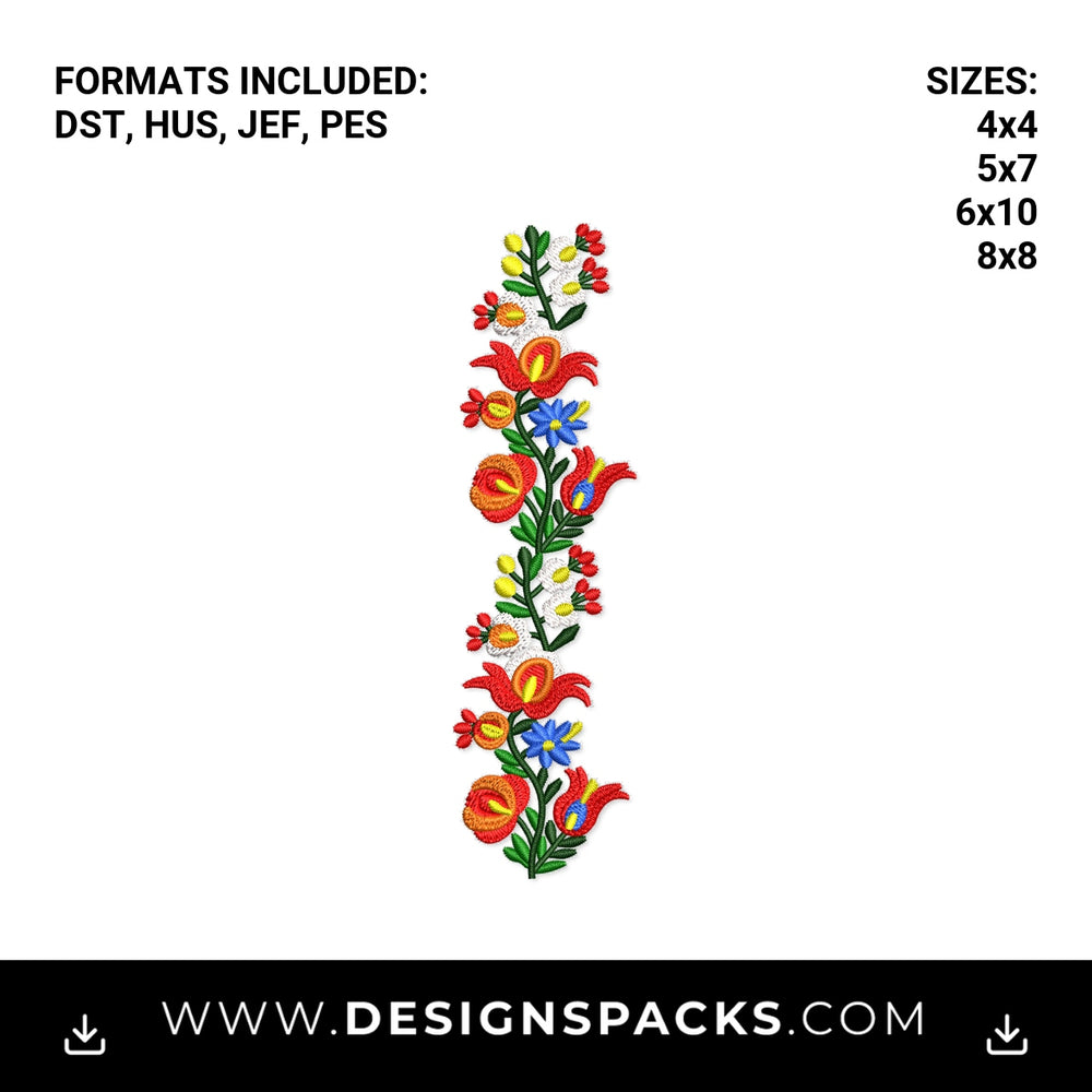 Hungarian Folk Floral Border Embroidery Design - Instant digital download pattern at Designspacks.com