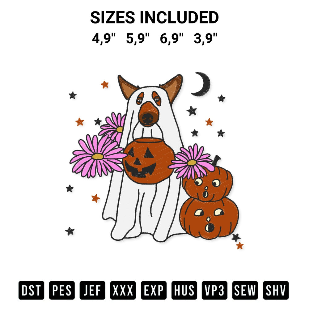 Add a unique touch to your apparel with the Dog Ghost With Pumpkin Funny Halloween 2022 Logo Embroidery Design embroidery file. Premium instant download available now on Designspacks.com. Available sizes: 4,9", 5,9", 6,9", 3,9".