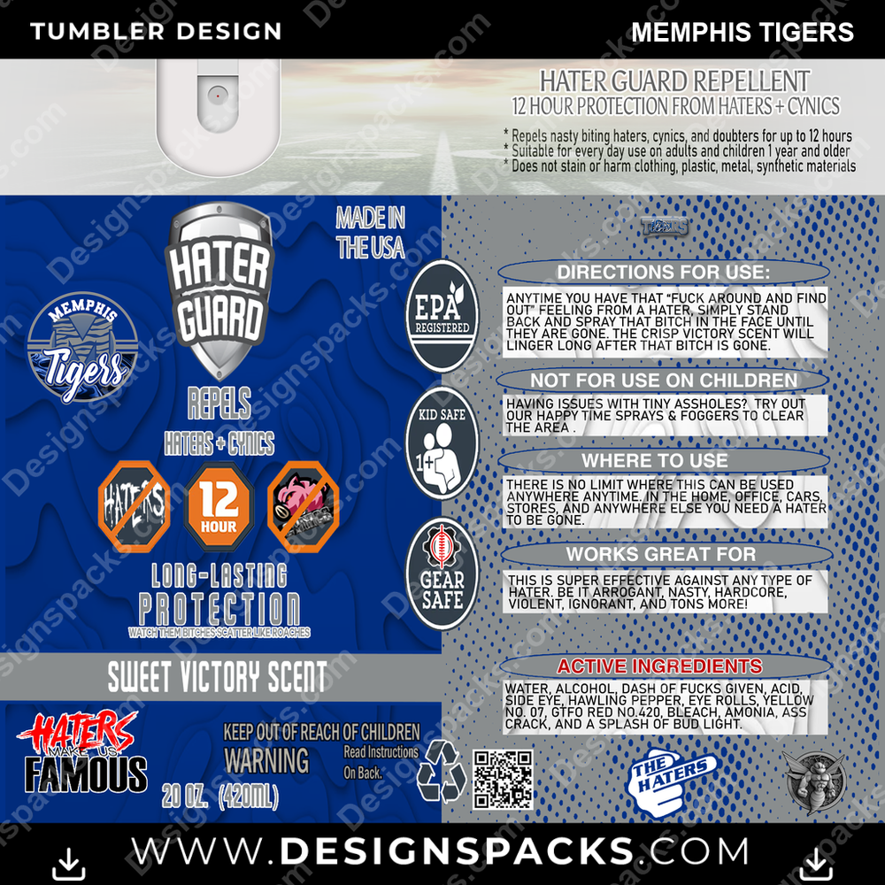 College Sport Hater Guard Memphis Tigers NCAA College Sport Tumbler Digital Wrap Design Download