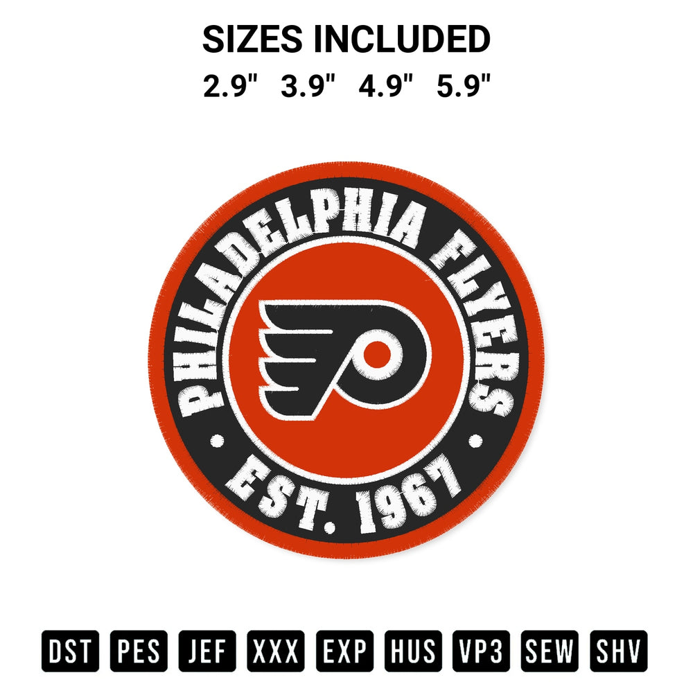 Create amazing crafts with the Philadelphia Flyers Est 1967 Circle Embroidery Design embroidery file. High-quality digital download from Designspacks.com, perfect for beginners and pros. Available sizes: 2.9", 3.9", 4.9", 5.9".