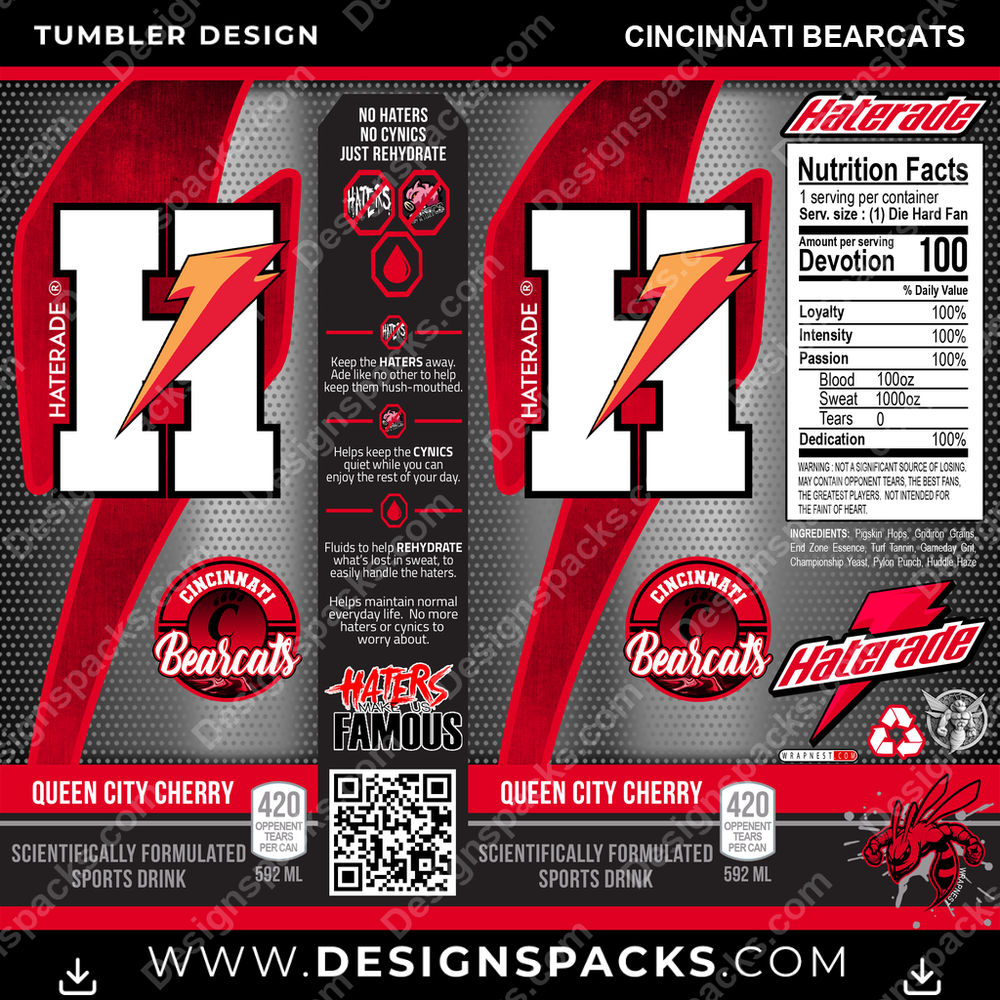College Sport Haterade Cincinnati Bearcats Tumbler Digital Wrap Design