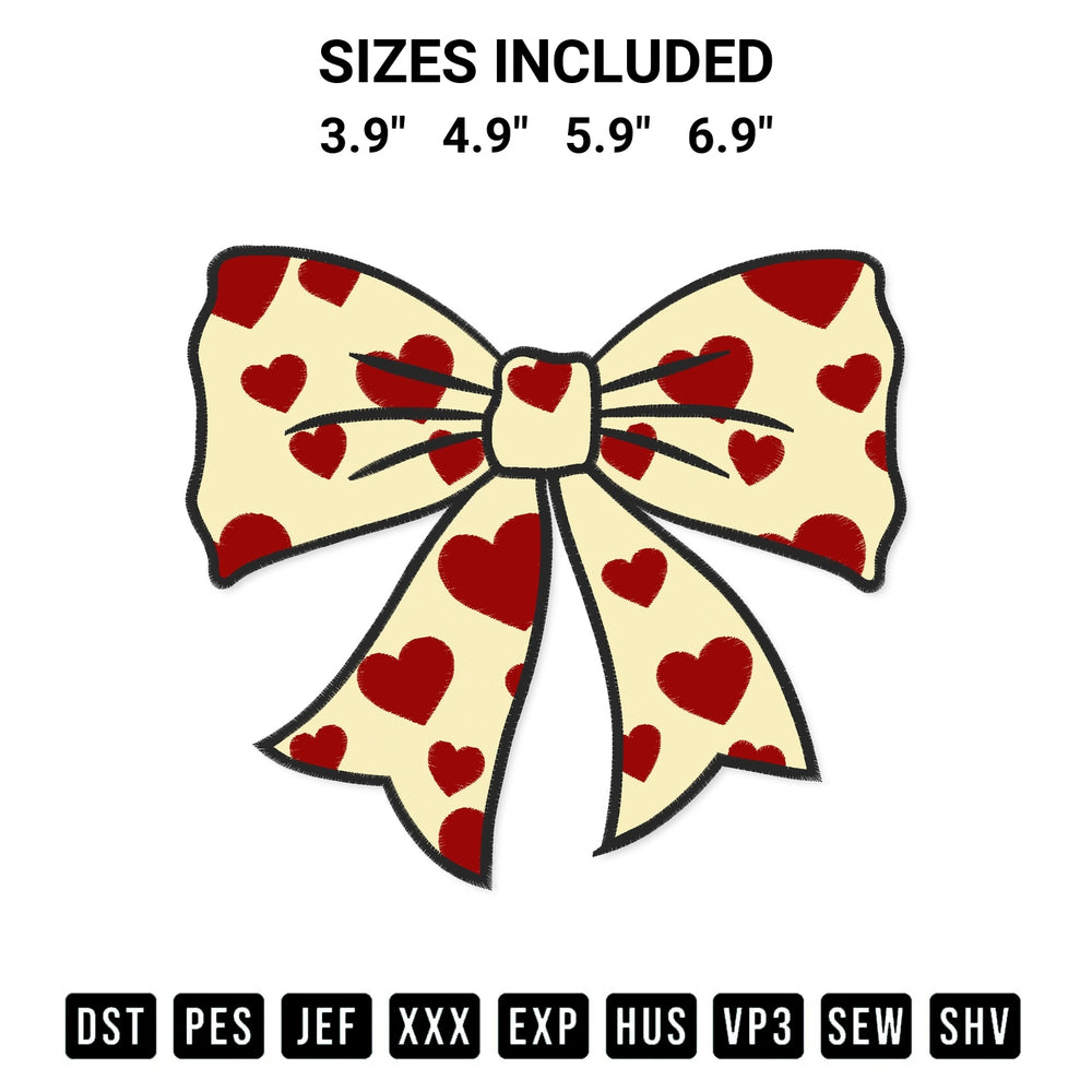 Elevate your next project with our Heart Ribbon Bow Valentine Embroidery Design embroidery file. Shop high-quality digital patterns instantly at Designspacks.com. Available sizes: 3.9", 4.9", 5.9", 6.9".