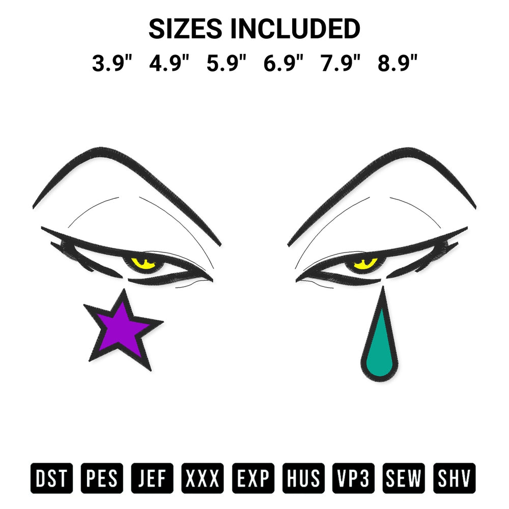 Looking for the perfect pattern? Download the Hisoka Morow Eyes Embroidery Design embroidery design today at Designspacks.com. Crisp, clean stitching guaranteed. Available sizes: 3.9", 4.9", 5.9", 6.9", 7.9", 8.9".