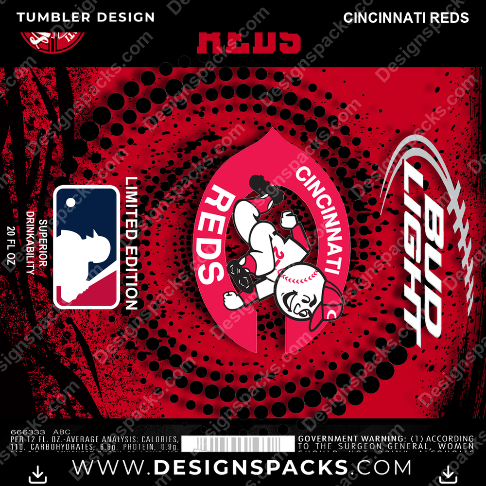 Diseño digital para vaso Baseball Bud Cincinnati Reds