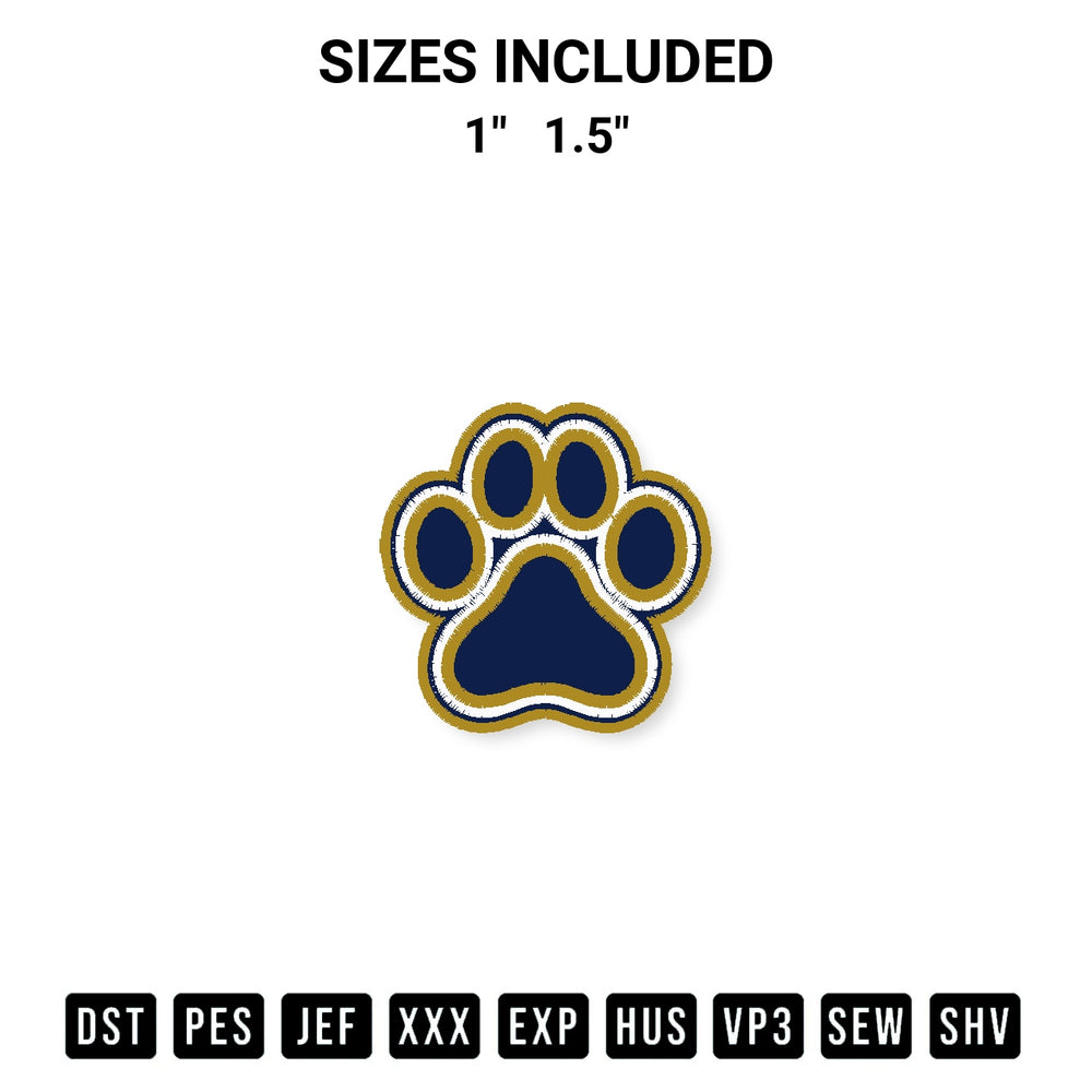 Shop the Blue Gold Paw Embroidery Design machine embroidery pattern at Designspacks.com. Beautifully digitized for flawless stitching on any fabric. Available sizes: 1", 1.5".