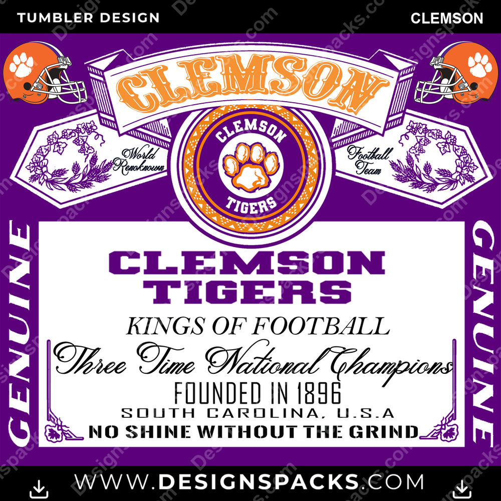 College Sport Bud Clemson Tumbler Digital Wrap Design