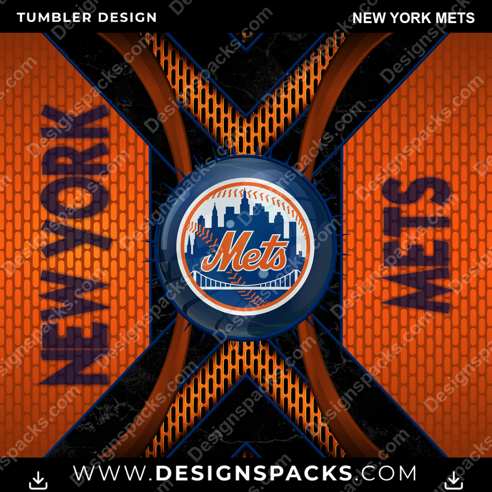 Baseball Metal Grating New York Mets Tumbler Digital Wrap Design