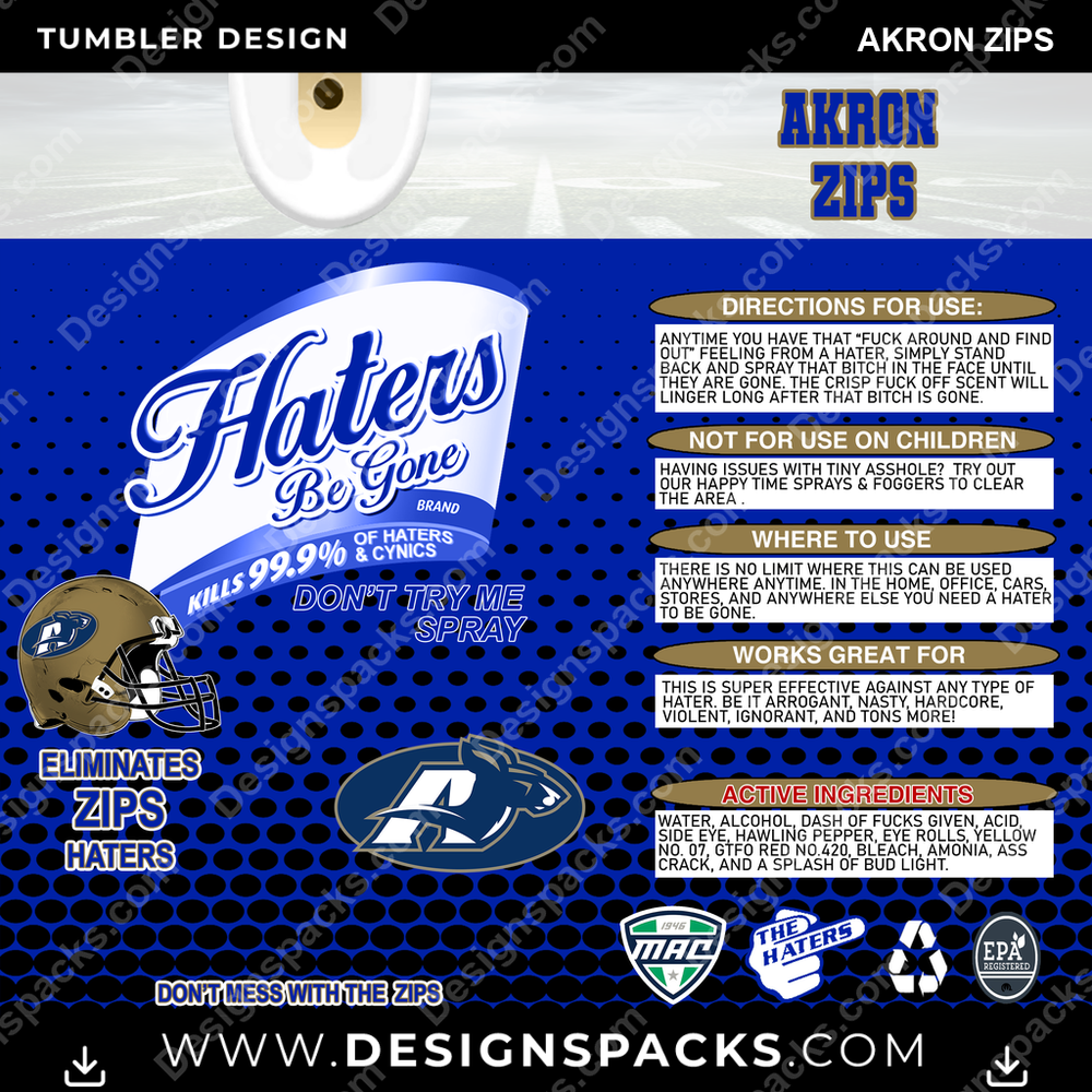College Sport Haters Be Gone Akron Zips NCAA College Sport Tumbler Digital Wrap Design Download
