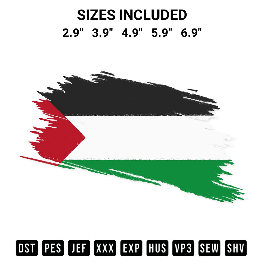 Looking for the perfect pattern? Download the Palestine Flag Brush Embroidery Design embroidery design today at Designspacks.com. Crisp, clean stitching guaranteed. Available sizes: 2.9", 3.9", 4.9", 5.9", 6.9".