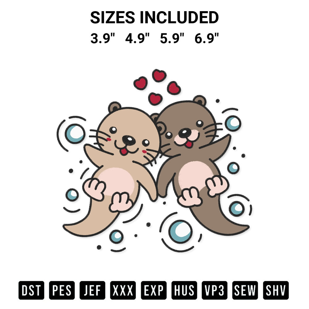 Stitch like a pro with the Otters Holding Hands Embroidery Design embroidery pattern from Designspacks.com. High-quality digital machine embroidery file. Available sizes: 3.9", 4.9", 5.9", 6.9".