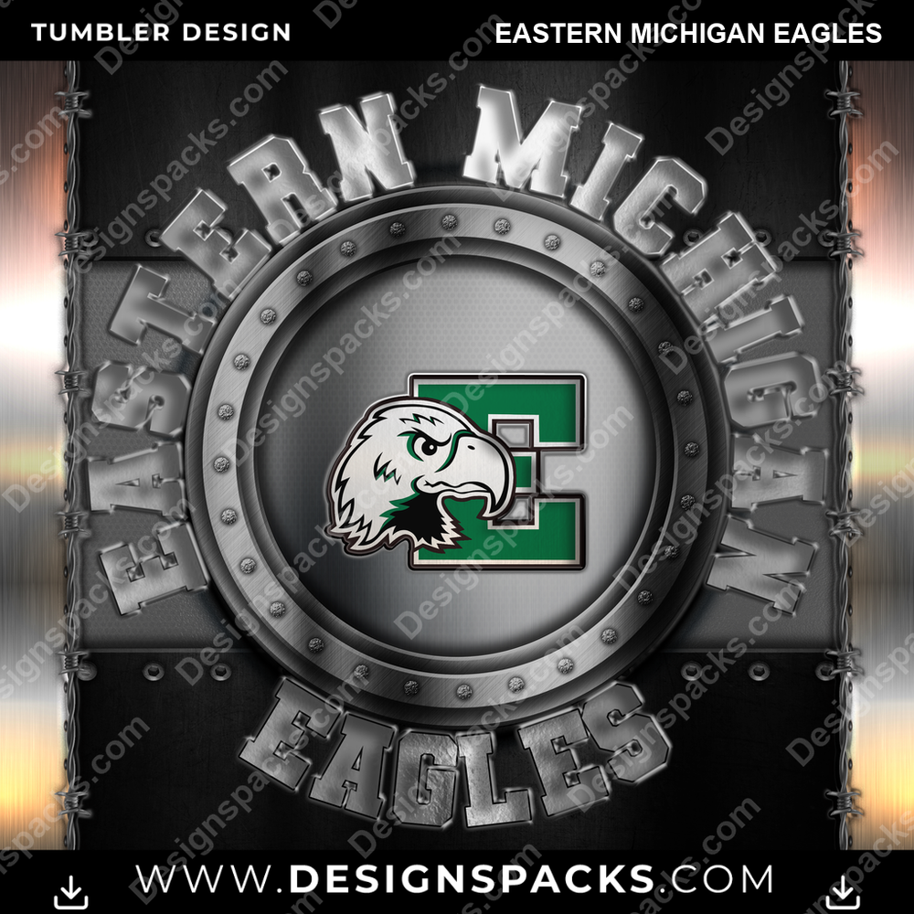 College Sport Metal Eastern Michigan Eagles Tumbler Digital Wrap Design