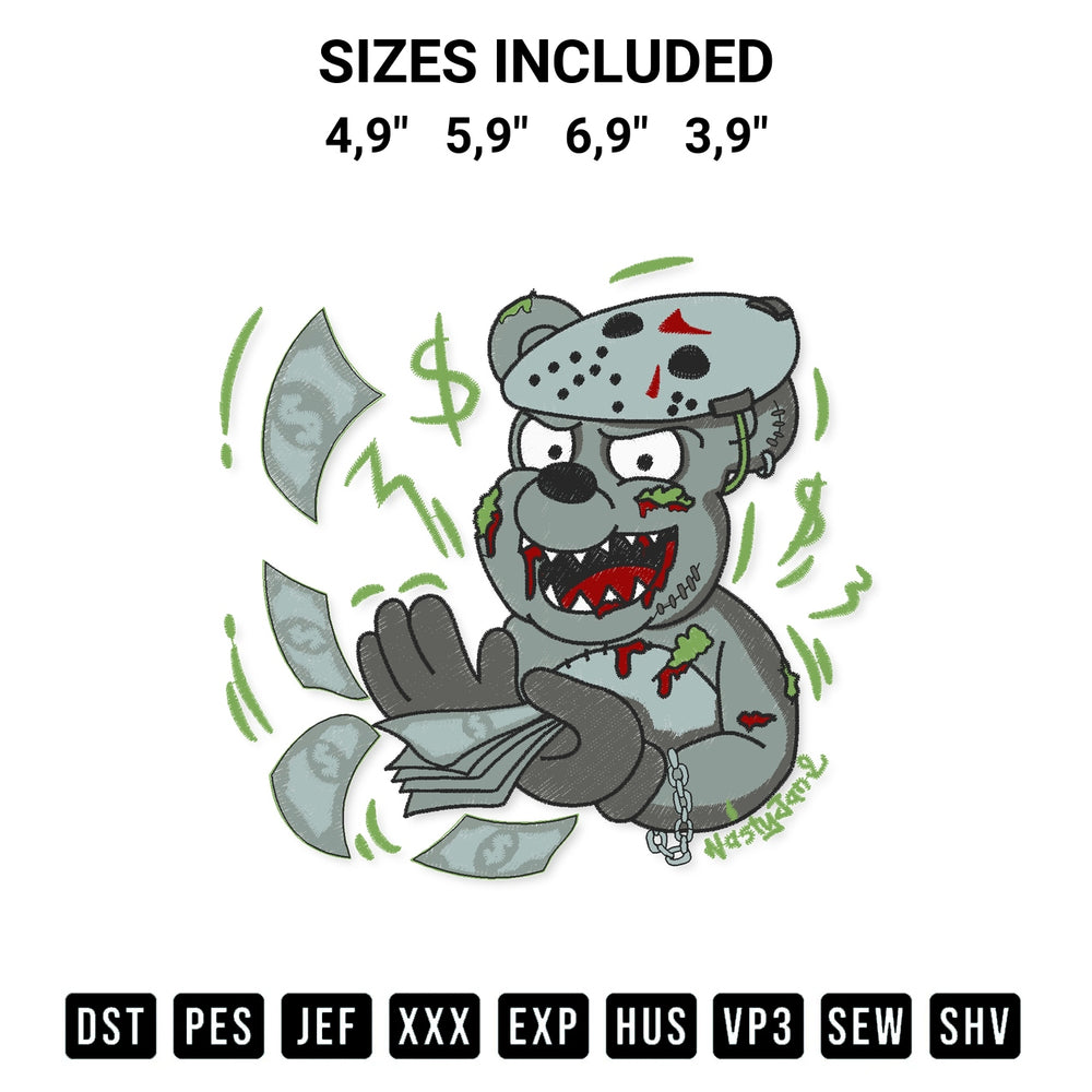 Looking for the perfect pattern? Download the Scary Bear Dollar Jason Voorhees Funny Halloween Embroidery Design embroidery design today at Designspacks.com. Crisp, clean stitching guaranteed. Available sizes: 4,9", 5,9", 6,9", 3,9".