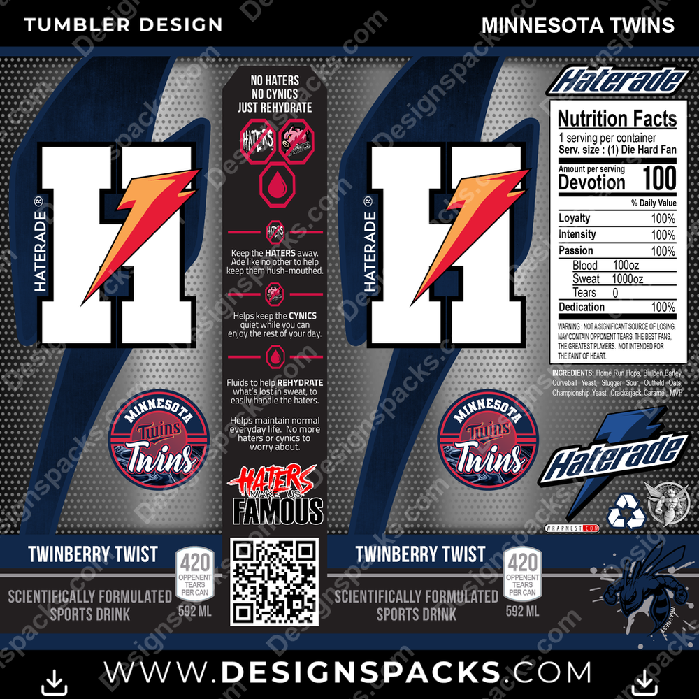 Baseball Haterade Minnesota Twins Tumbler Digital Wrap Design