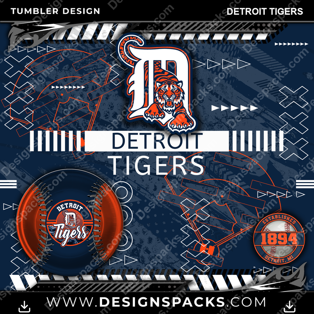 Baseball Xs & Os Detroit Tigers Tumbler Digital Wrap Design