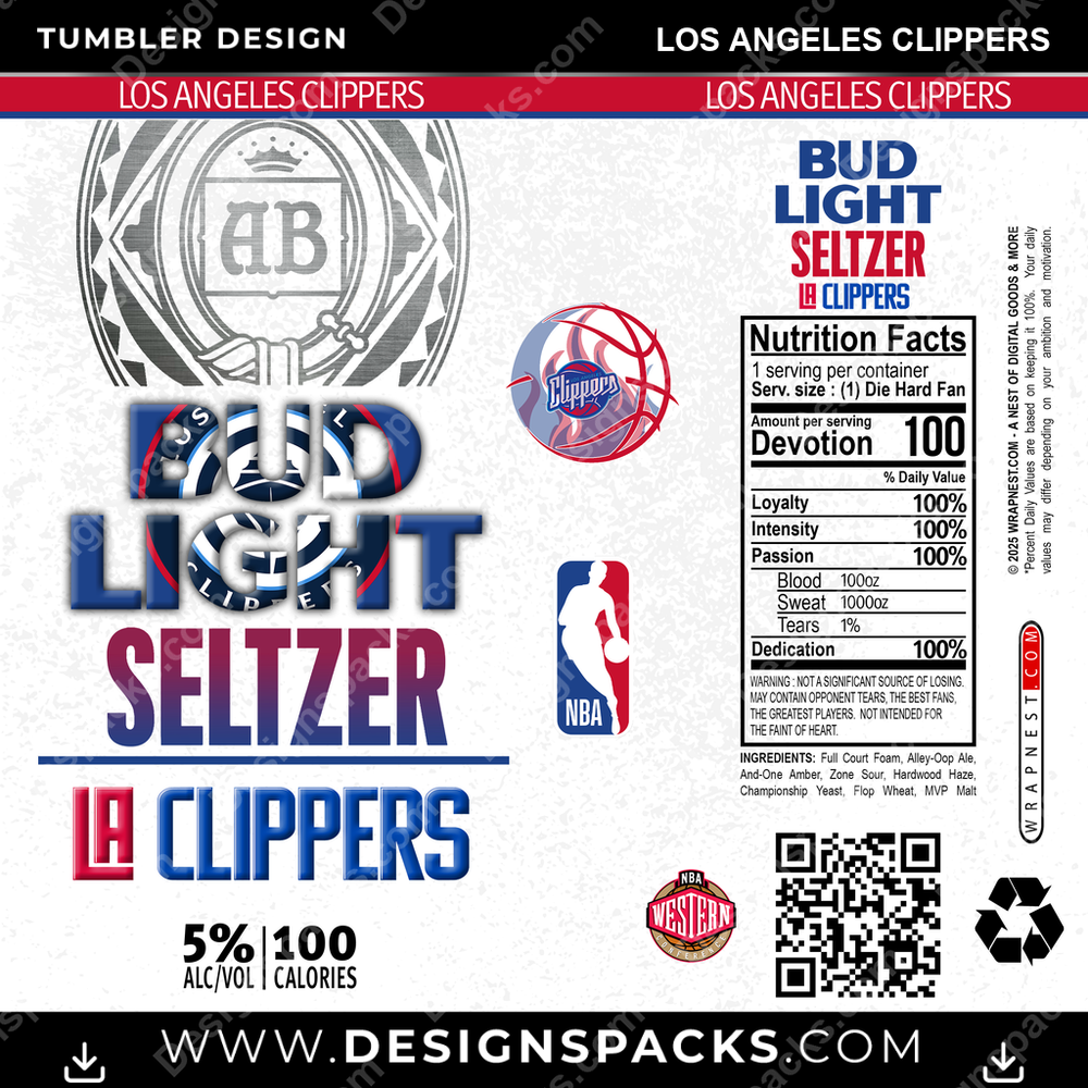 Basketball Bud Light Seltzer Los Angeles Clippers Tumbler Digital Wrap Design