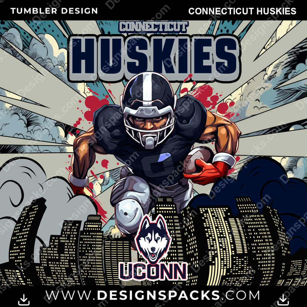 College Sport Comic Cover Connecticut Huskies NCAA College Sport Tumbler Digital Wrap Design Download