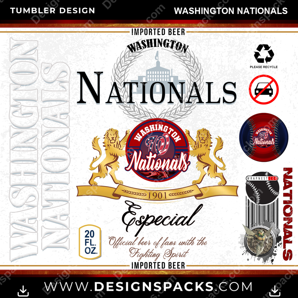 Baseball Modelo Washington Nationals Tumbler Digital Wrap Design
