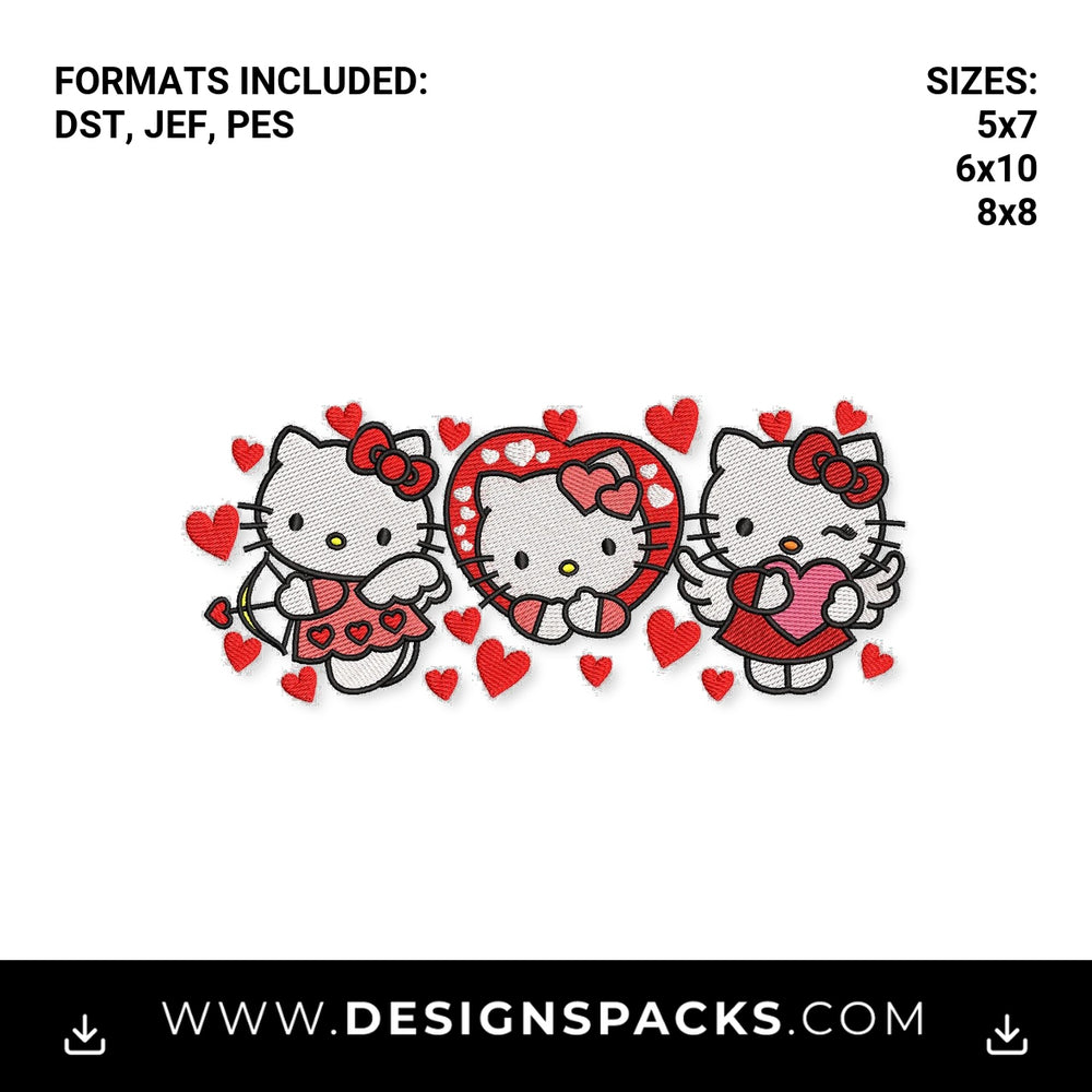 Hello Kitty Valentine Cupid Hearts Embroidery Design - Instant digital download pattern at Designspacks.com