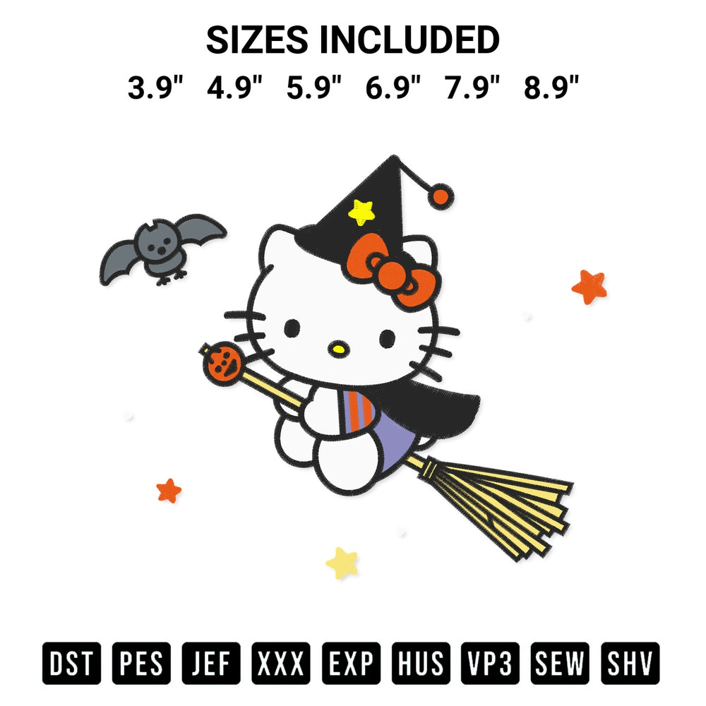 Create amazing crafts with the Hello Kitty Witch Halloween Embroidery Design embroidery file. High-quality digital download from Designspacks.com, perfect for beginners and pros. Available sizes: 3.9", 4.9", 5.9", 6.9", 7.9", 8.9".