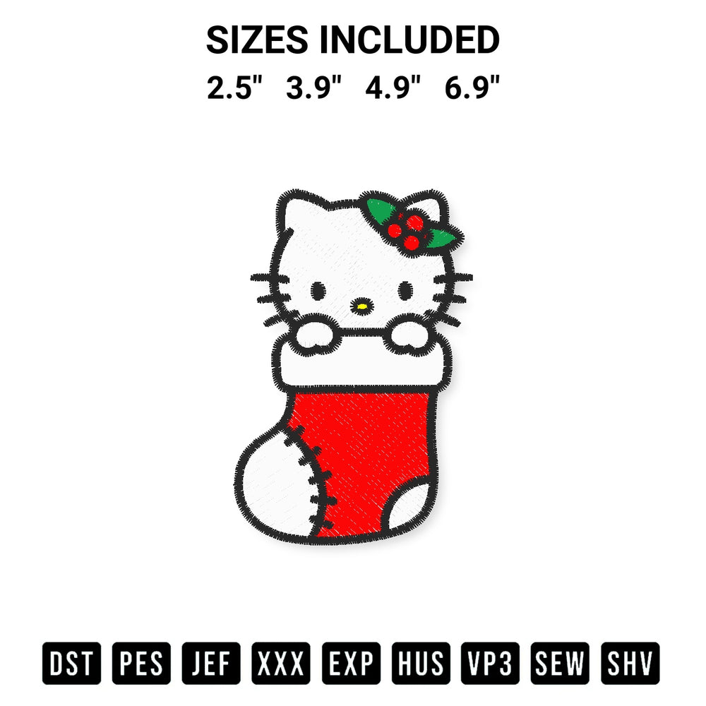 Create amazing crafts with the Hello Kitty Stocking Christmas Embroidery Design embroidery file. High-quality digital download from Designspacks.com, perfect for beginners and pros. Available sizes: 2.5", 3.9", 4.9", 6.9".
