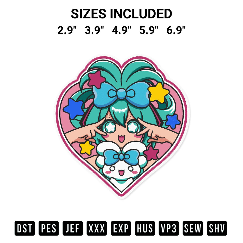 Discover the perfect addition to your crafting collection: Miku Miku Beam Heart Embroidery Design embroidery file. Instantly available at Designspacks.com. Available sizes: 2.9", 3.9", 4.9", 5.9", 6.9".