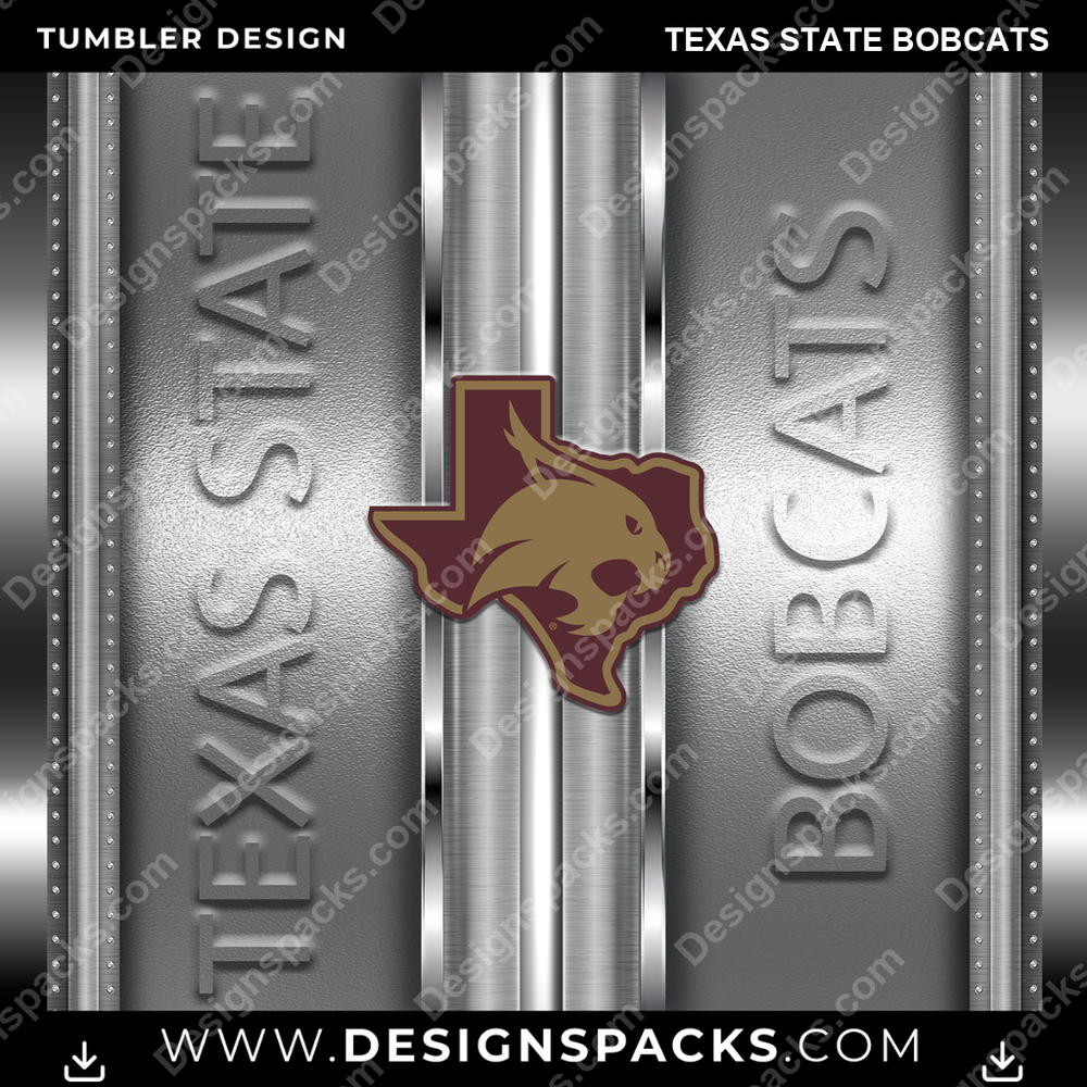College Sport Metallic Texas State Bobcats Tumbler Digital Wrap Design