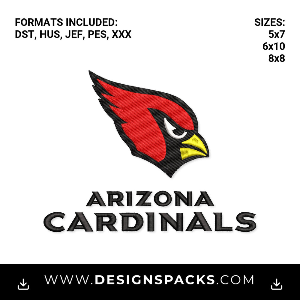 Arizona Cardinals Football Team Logo Embroidery Design - Instant digital download pattern at Designspacks.com