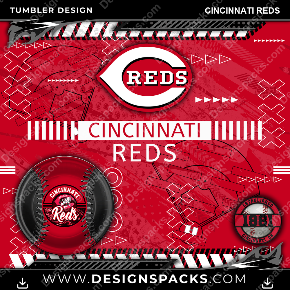 Baseball Xs & Os Cincinnati Reds Tumbler Digital Wrap Design
