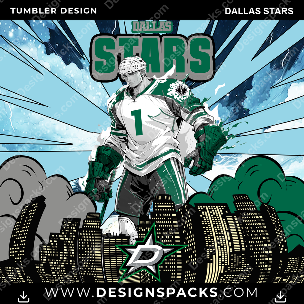 Ice Hockey Comic Cover Dallas Stars NHL Tumbler Digital Wrap Design Download