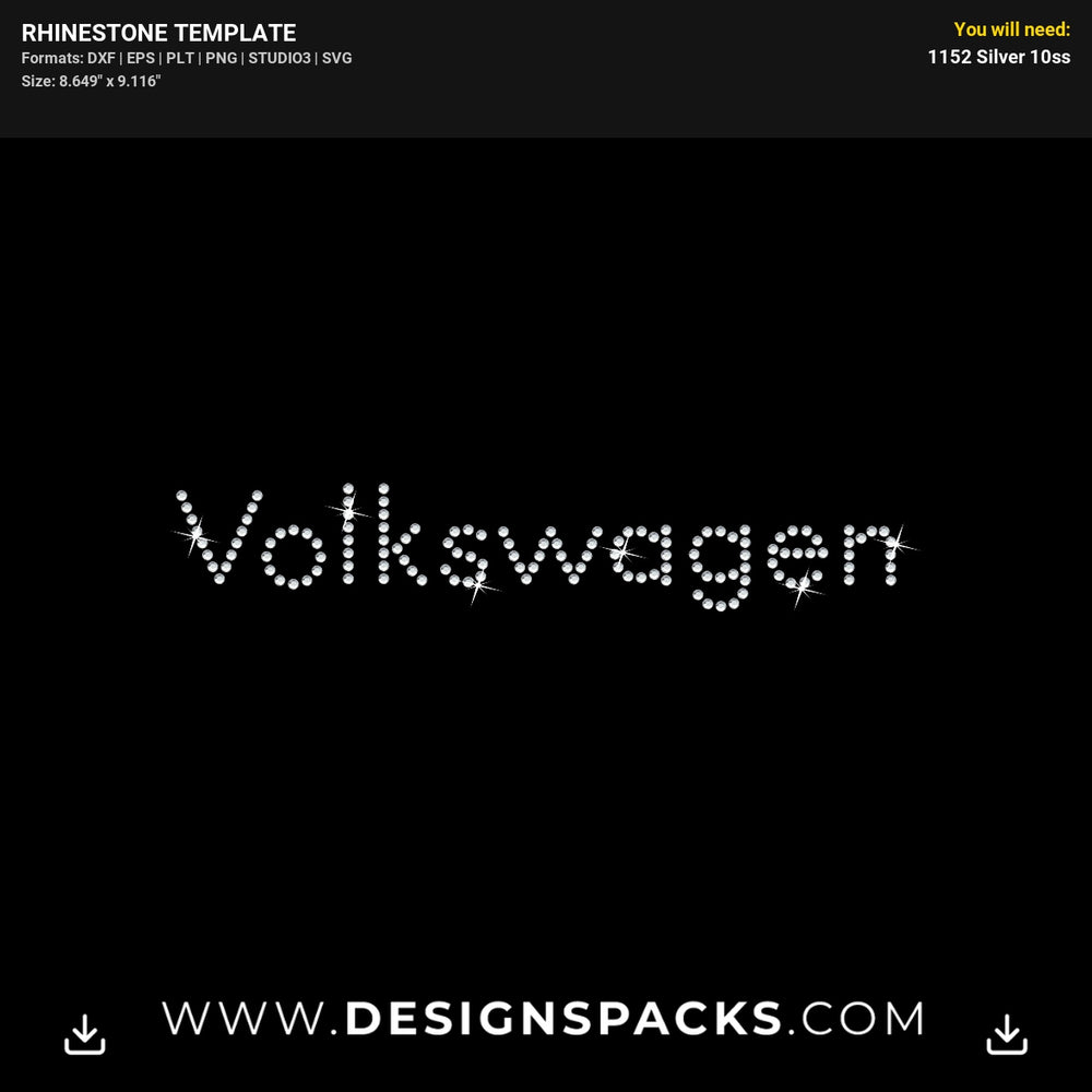 Volkswagen Car Emblem Logo 2 Rhinestone Digital Template