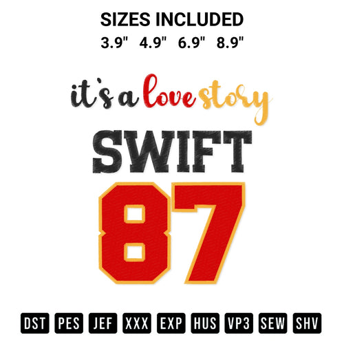 Transform your fabrics with the Swift 87 Its A Love Story Embroidery Design embroidery design. Instant access to premium digitized patterns at Designspacks.com. Available sizes: 3.9